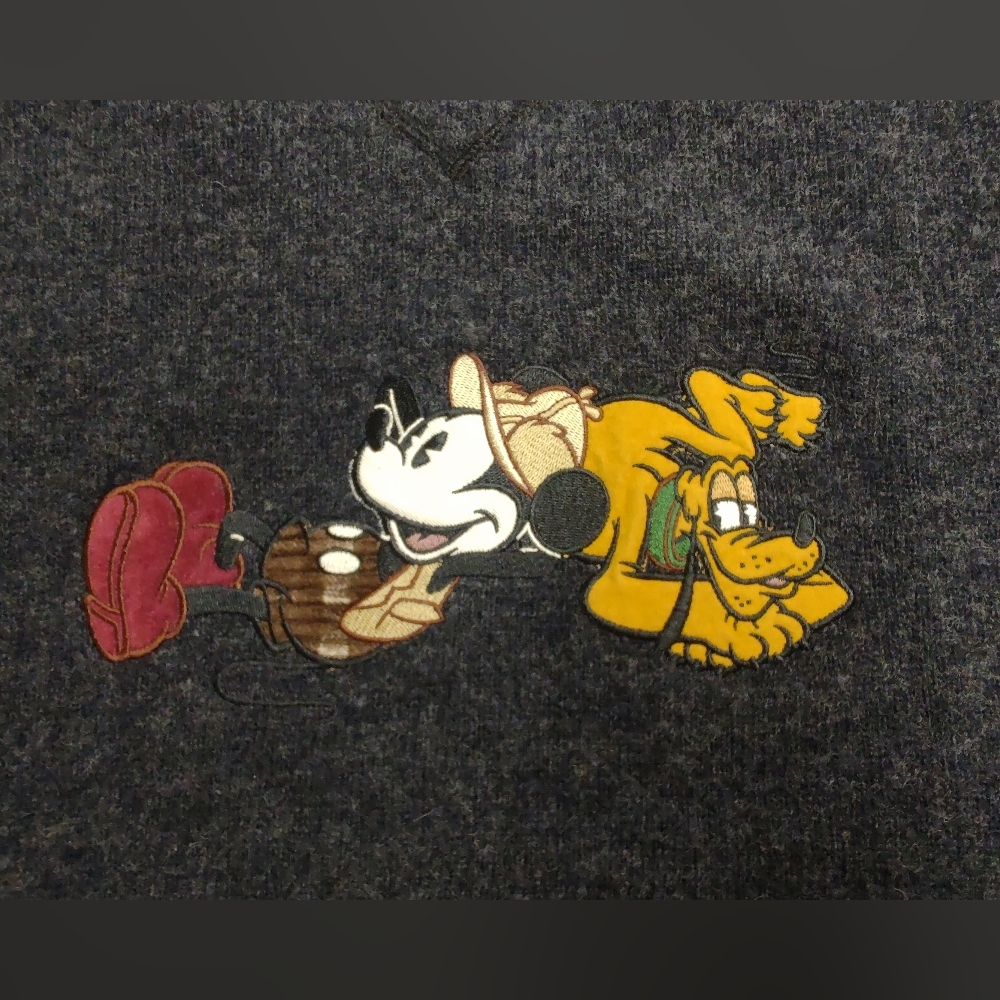 Disney Mickey Mouse Wool Sweater - Dark Grey - Men's XL - 1990s Vintage - Picture 2 of 8